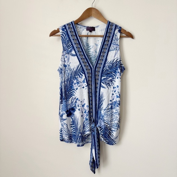 Hale Bob Tie Front Tank Top Small Blue White Floral - Picture 8 of 8